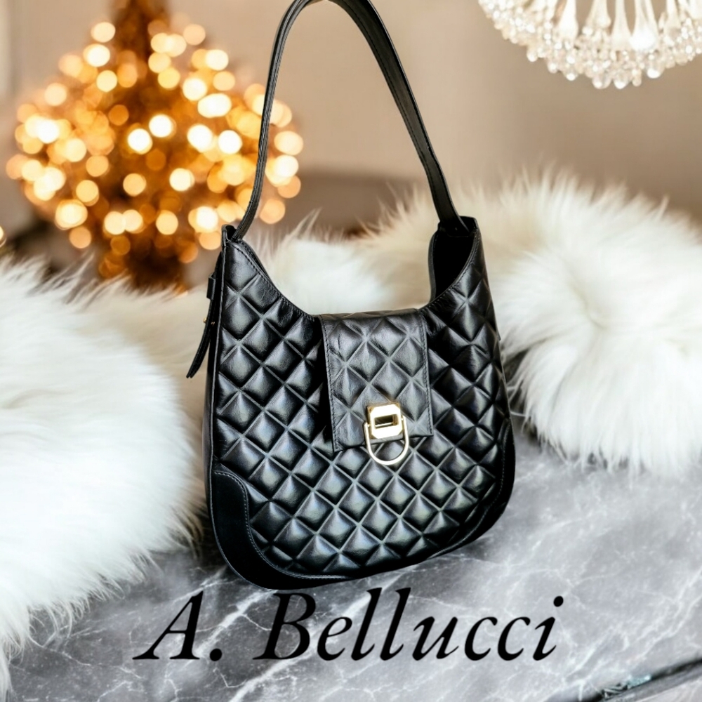 Black Quilted Leather Shoulder Bag - Made In Italy By A. Bellucci
